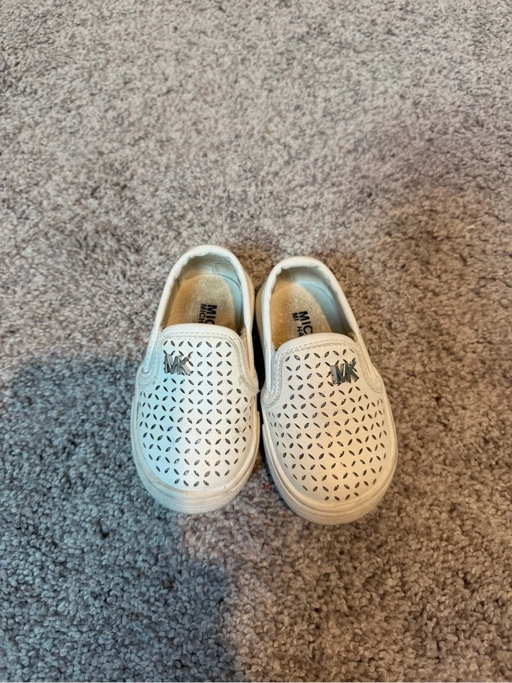 Michael Kors Baby White Perforated Slip-On Sneakers with Silver MK Accent